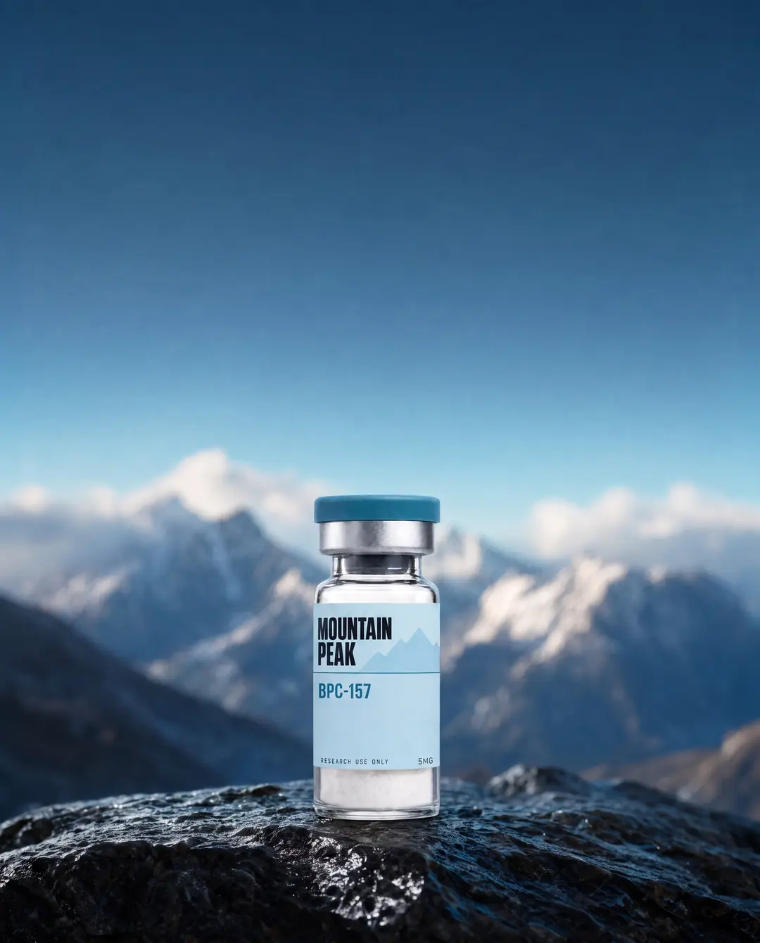 Mountain Peak vial on a summit ledge above the range